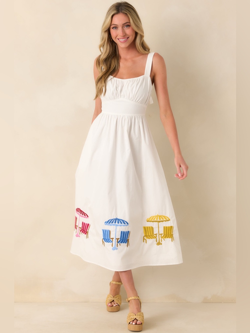 PARADISA CARMEN WHITE MULTI EMBROIDERED COTTON MIDI DRESS 💯 COTTON